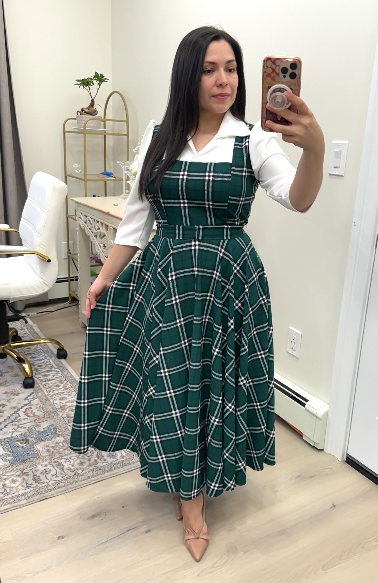 Green White Overall Maxi Dress
