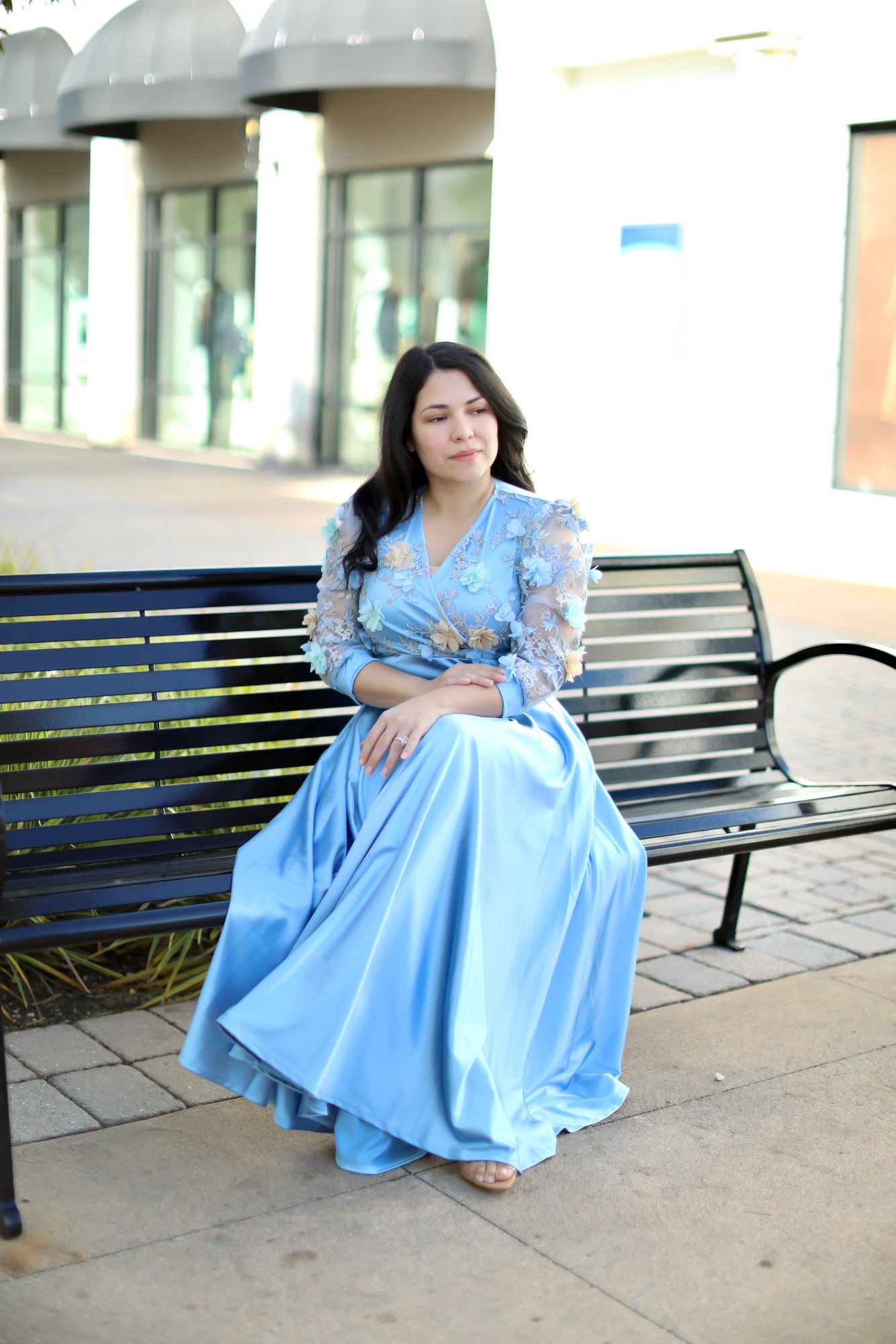 Sofia Sky Blue Appliqué Maxi Dress