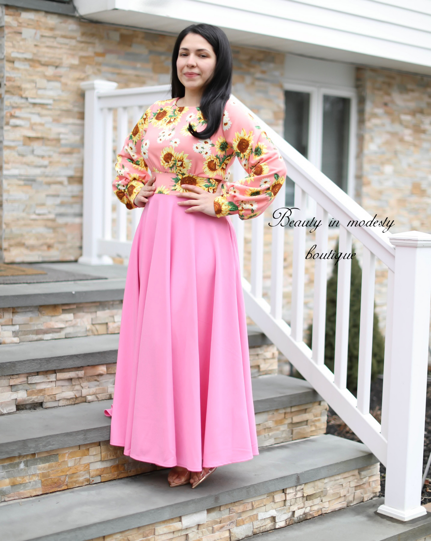 Pink Sunflowers Maxi Dress