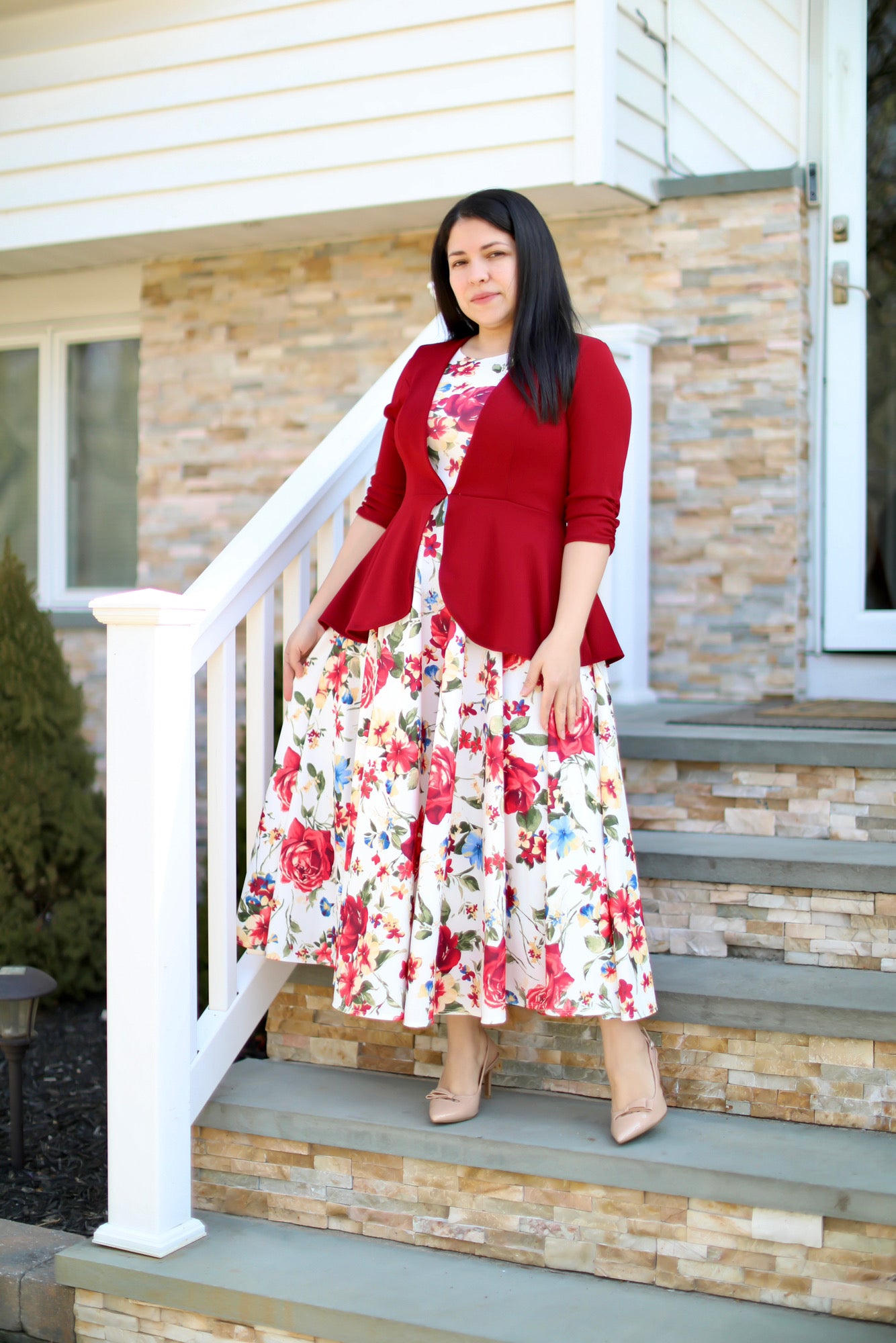Peplum Red Floral Maxi Dress