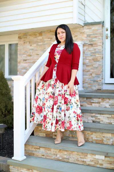 Peplum Red Floral Maxi Dress