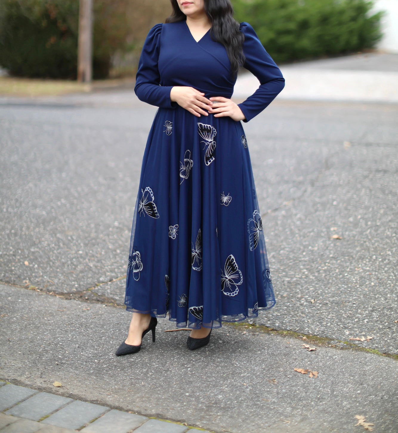 Navy Tulle Maxi Dress