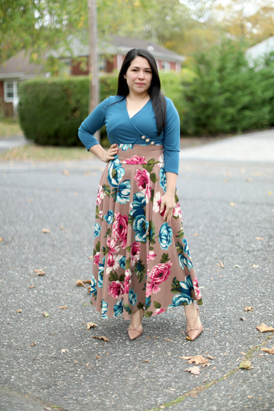 Kakhi Floral Maxi Skirt