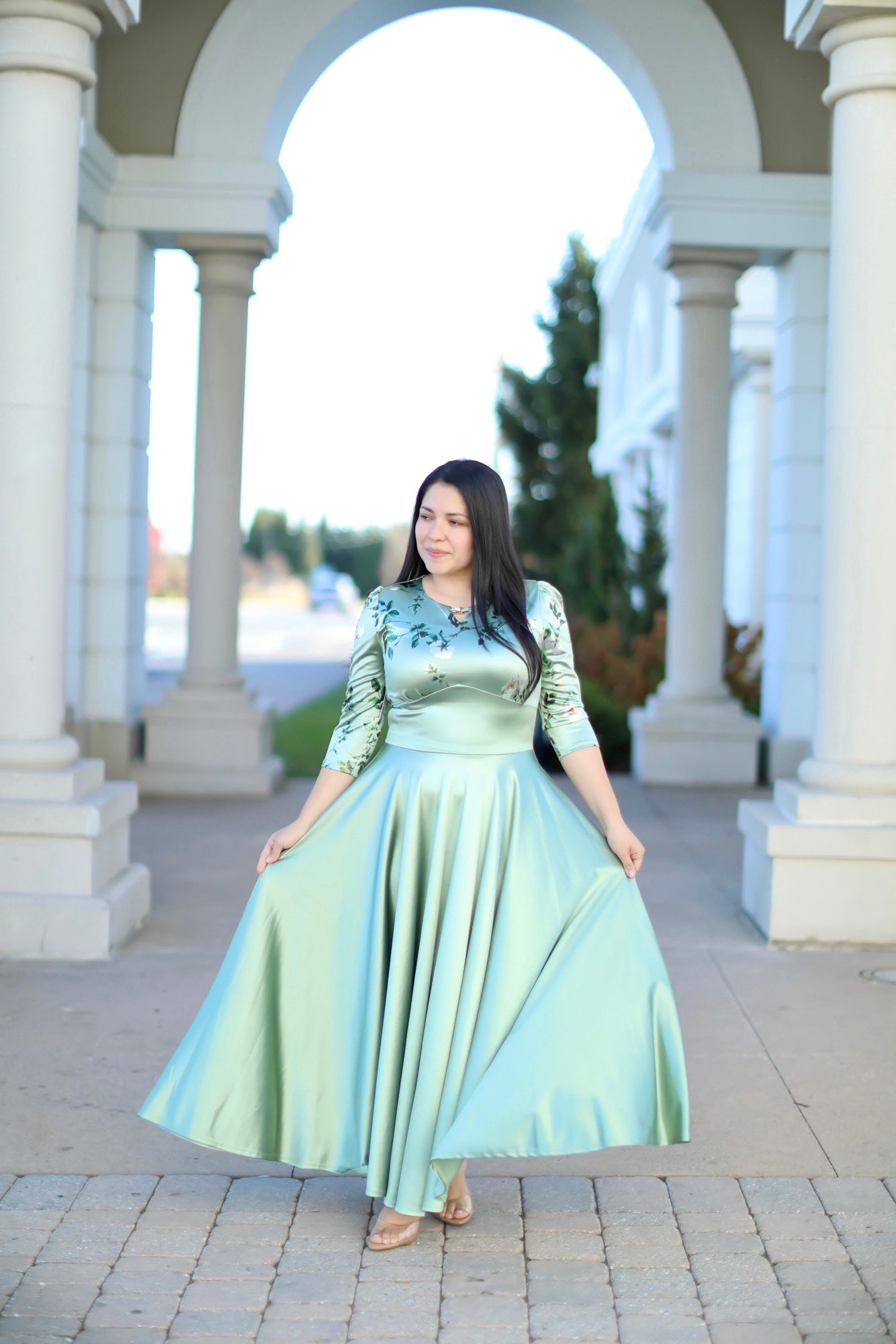 Green Sage Satin Maxi Dress