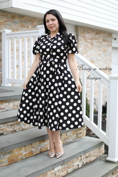 Vintage Black Dots Midi Dress