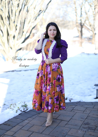 Davinia Purple/Mustard Midi Dress