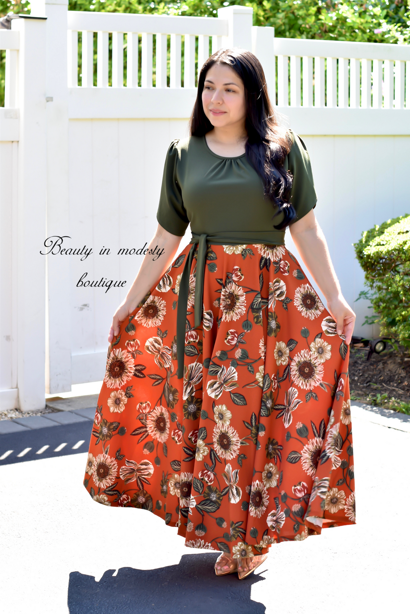Cataleya Green/Orange Maxi Dress