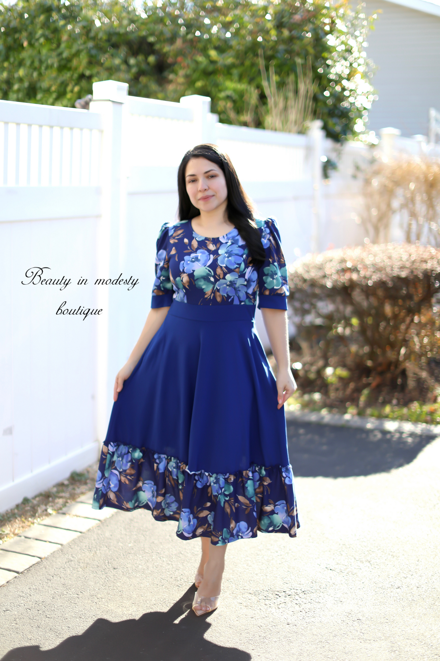 Ereny Blue Floral Midi Dress