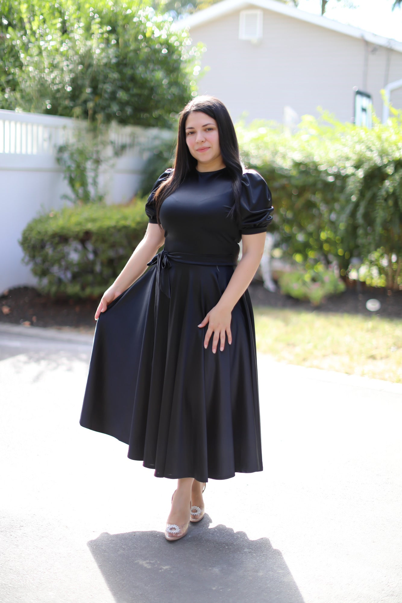Litzy Satin Black Midi Dress