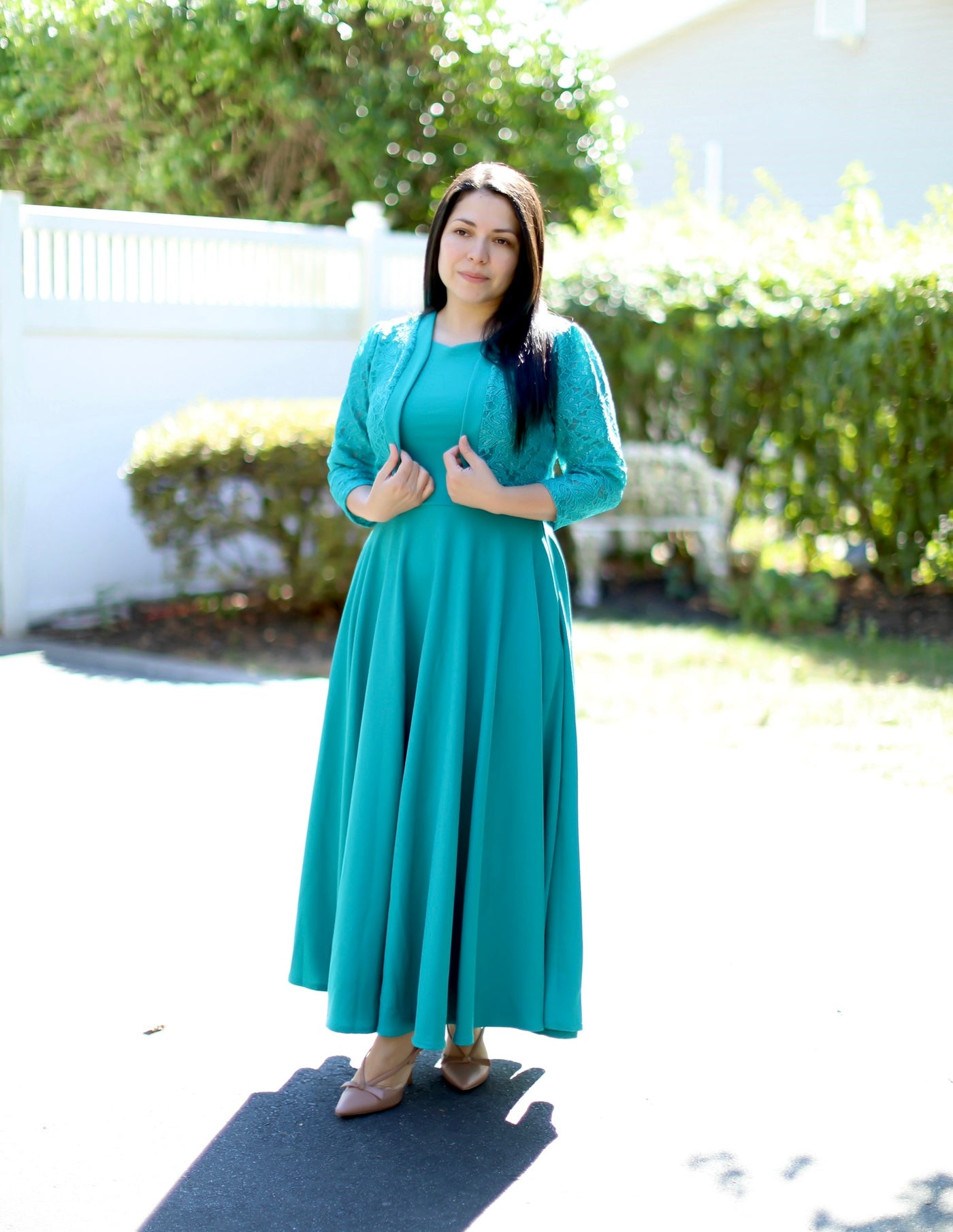 Aqua Blazer Lace Maxi Dress