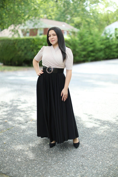 Dahlia Beige Black Maxi Dress