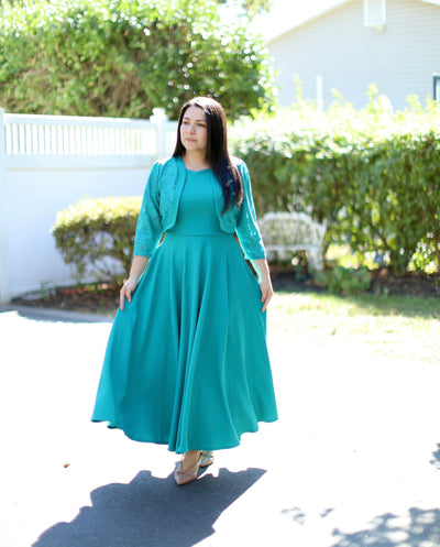 Aqua Blazer Lace Maxi Dress