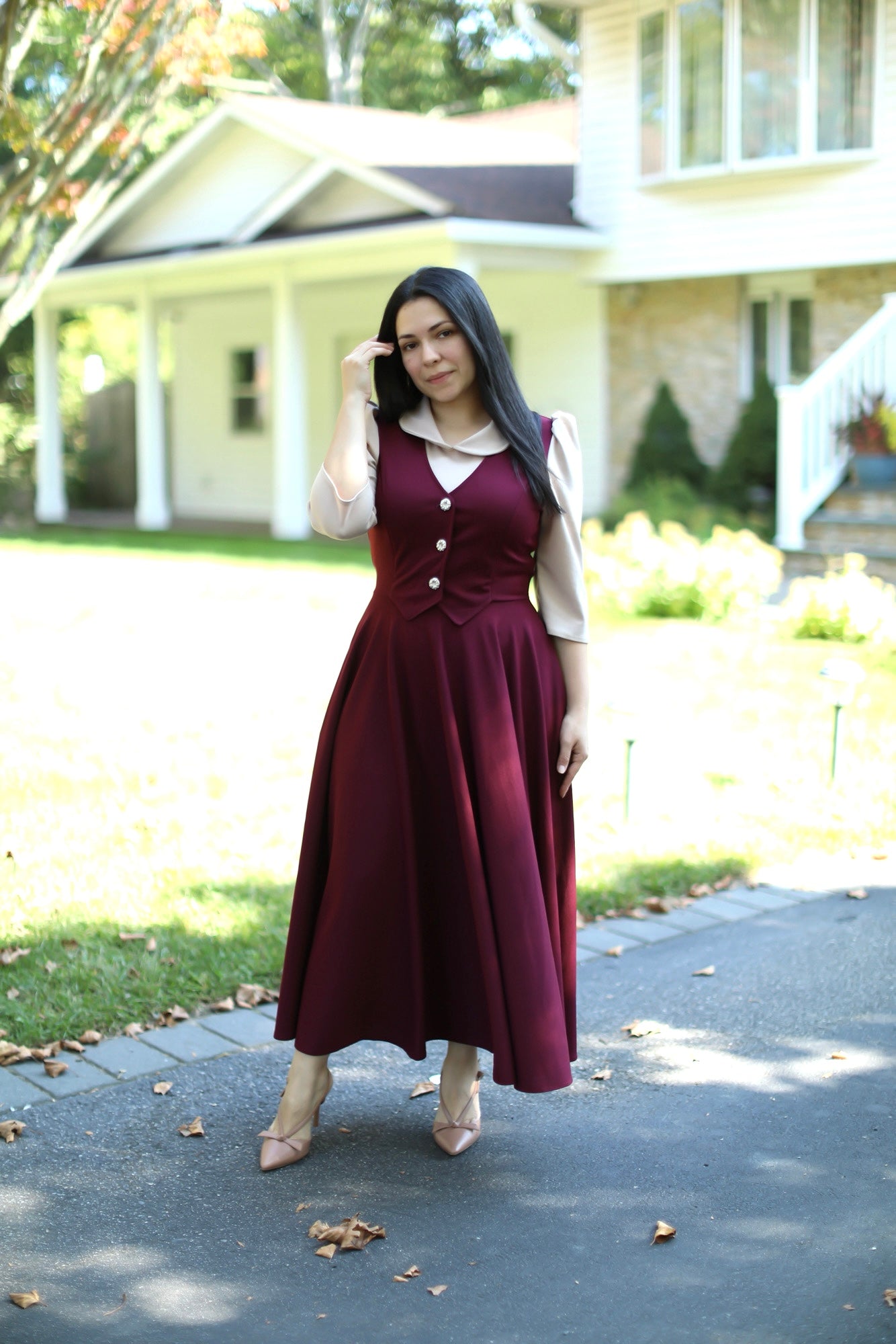 Burgundy Beige Overall Maxi Dress