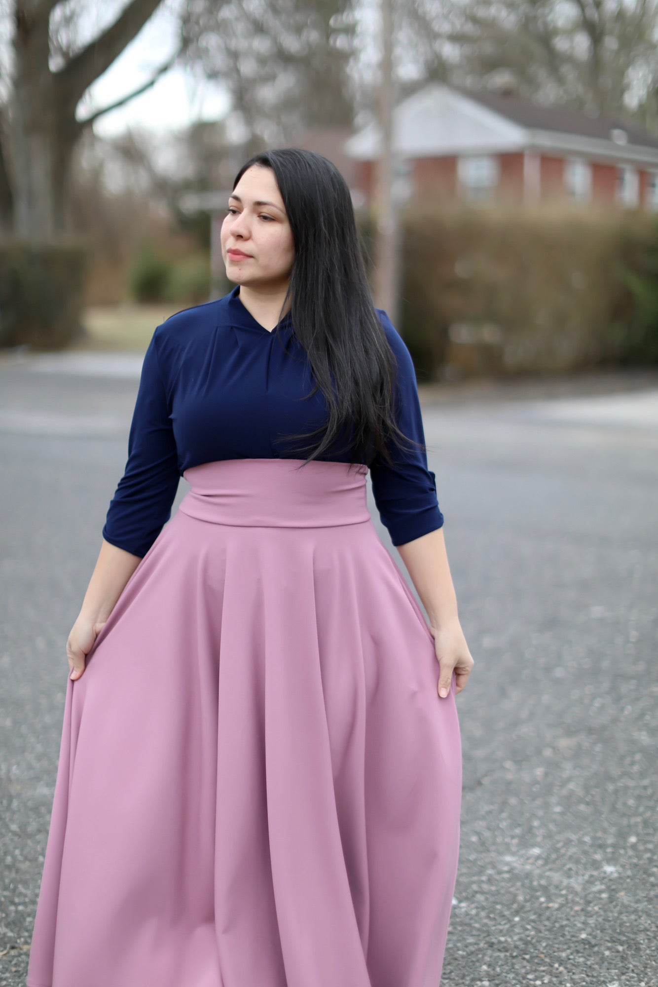 Navy V Neck Top