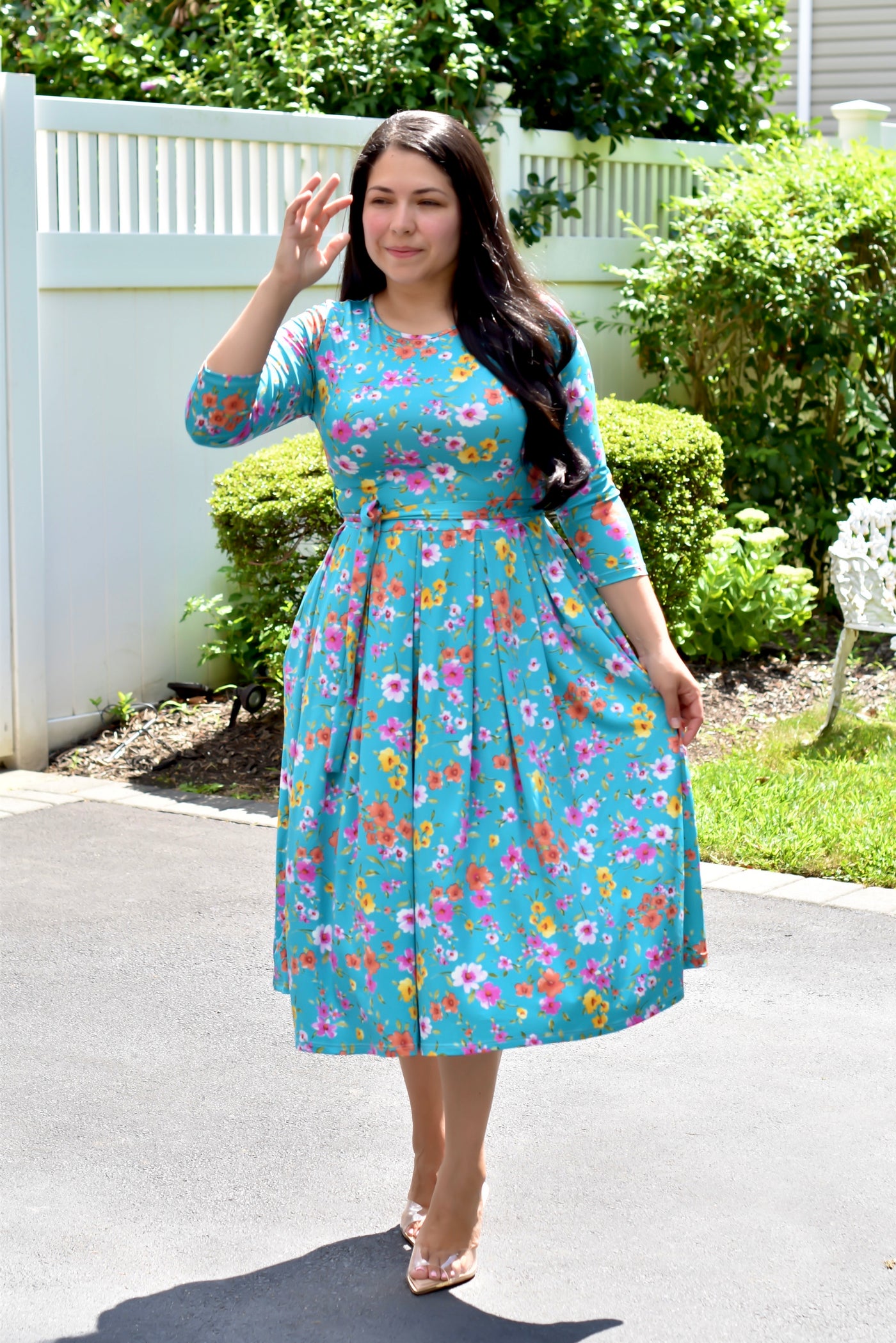Aime Teal Floral Midi Dress