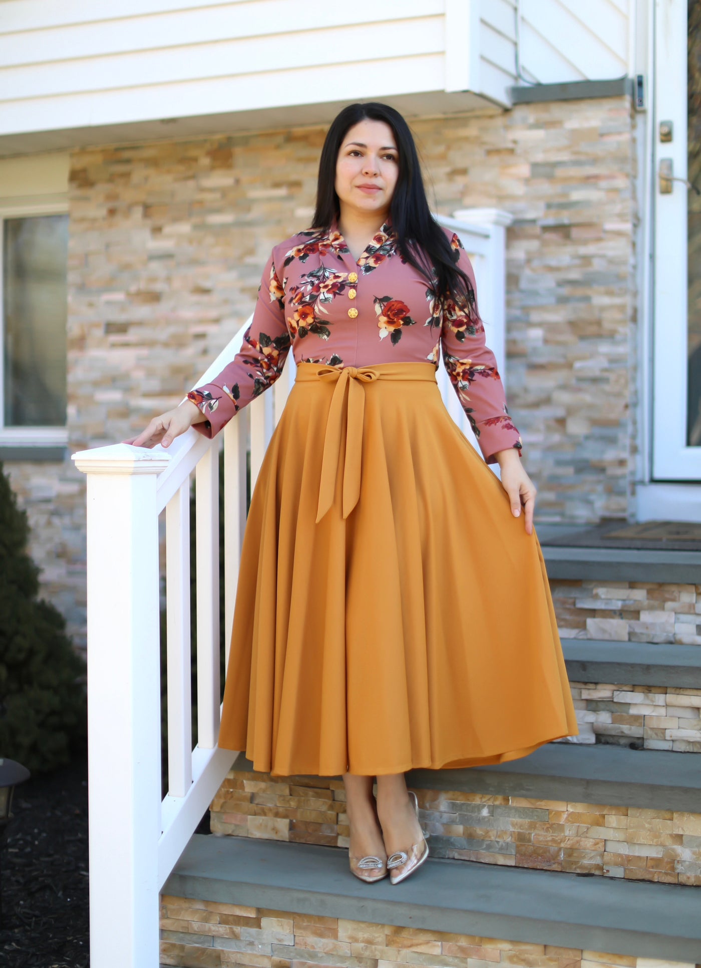 Ariella Mauve / Mustard Midi Dress