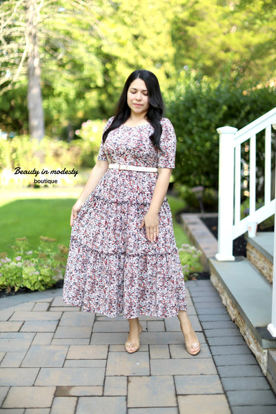 Primavera Brown Floral Midi Dress