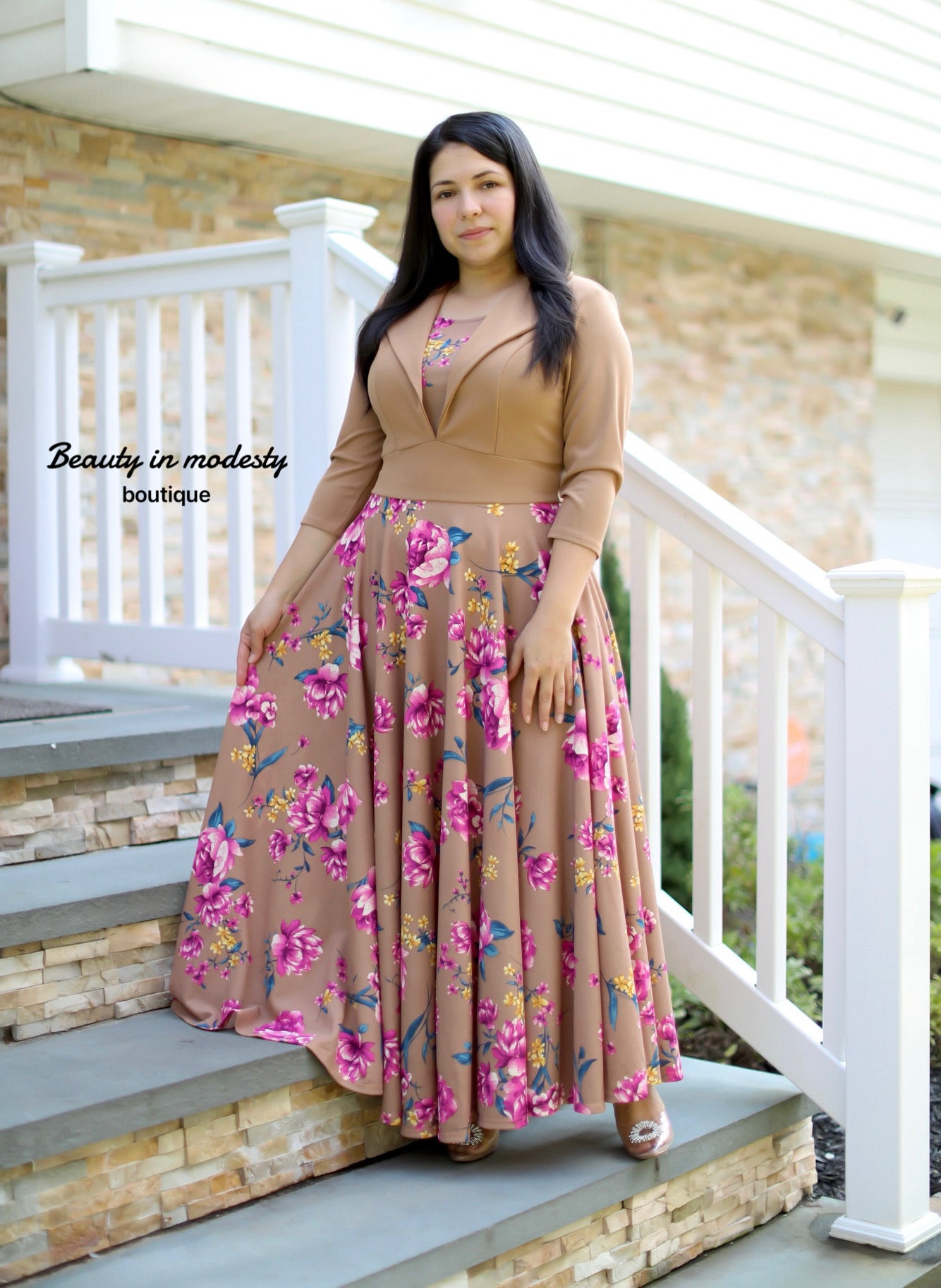 Carmen Khaky Floral Maxi Dress