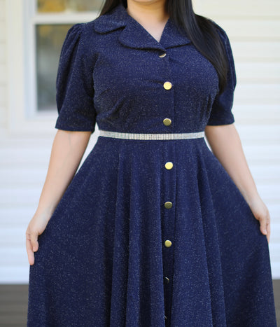 Navy Gold Belted Maxi Dress