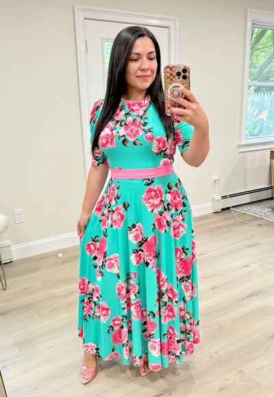 Jersey Mint Floral Maxi Dress