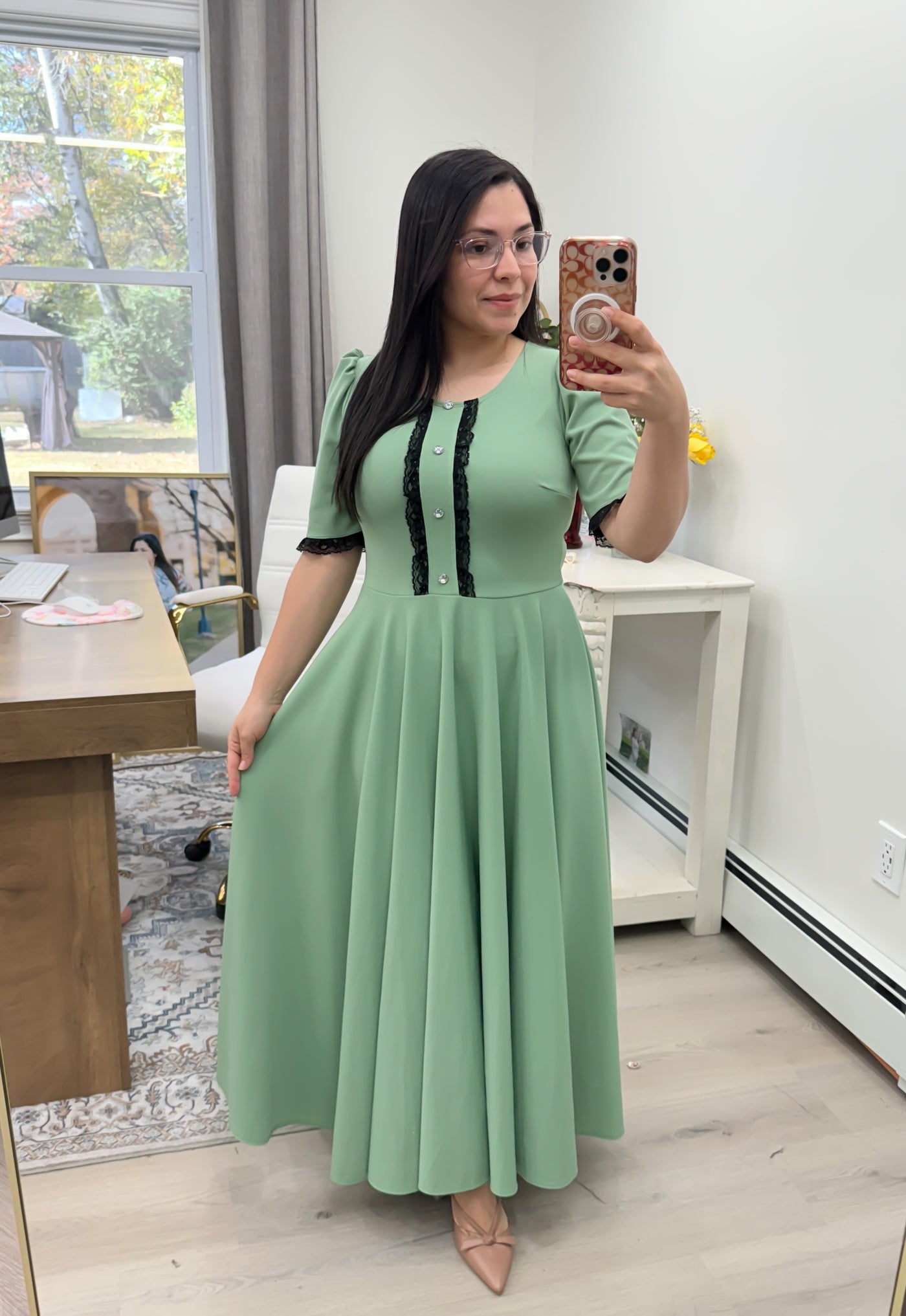 Green Little Lace Maxi Dress