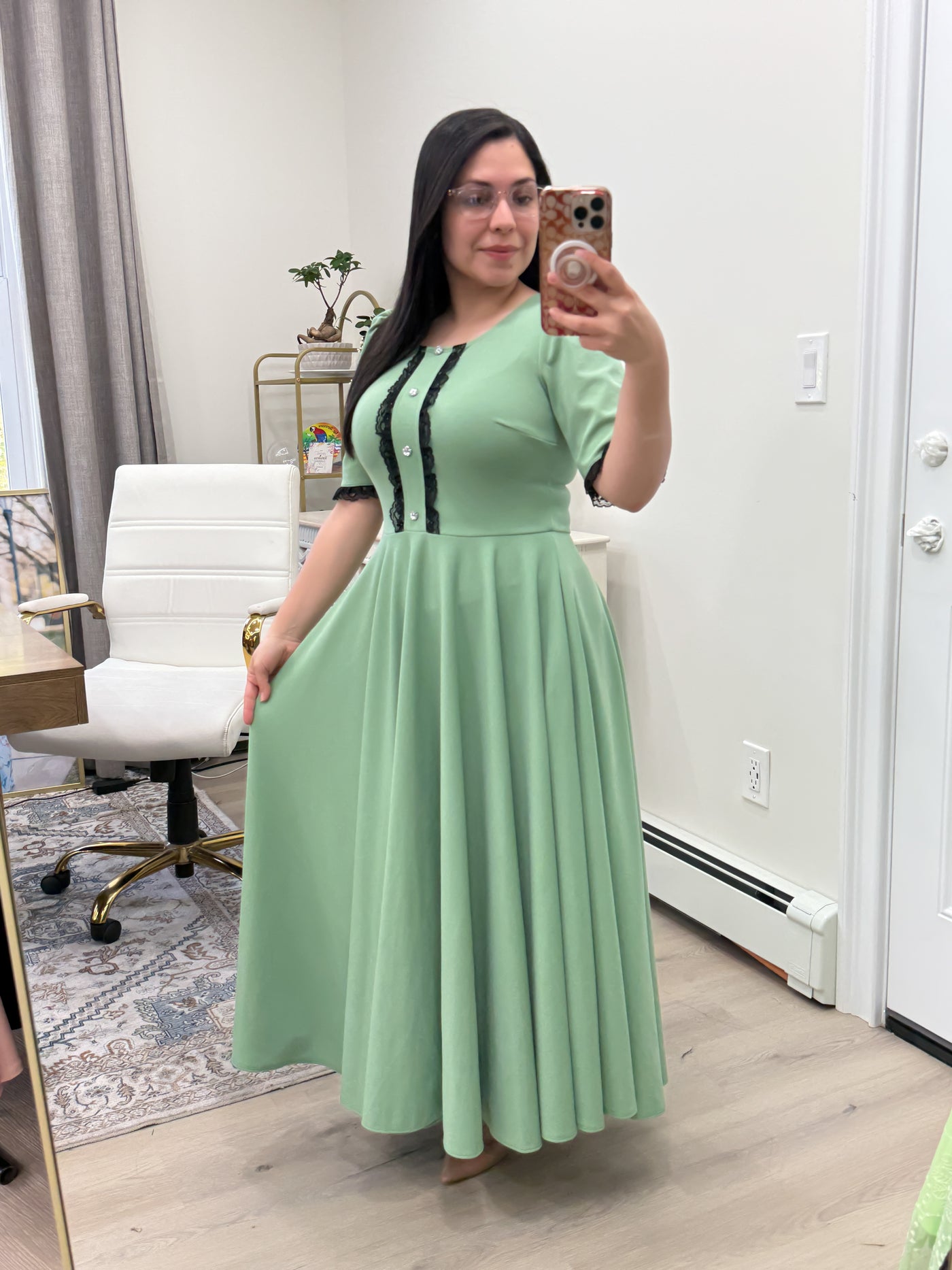 Green Little Lace Maxi Dress