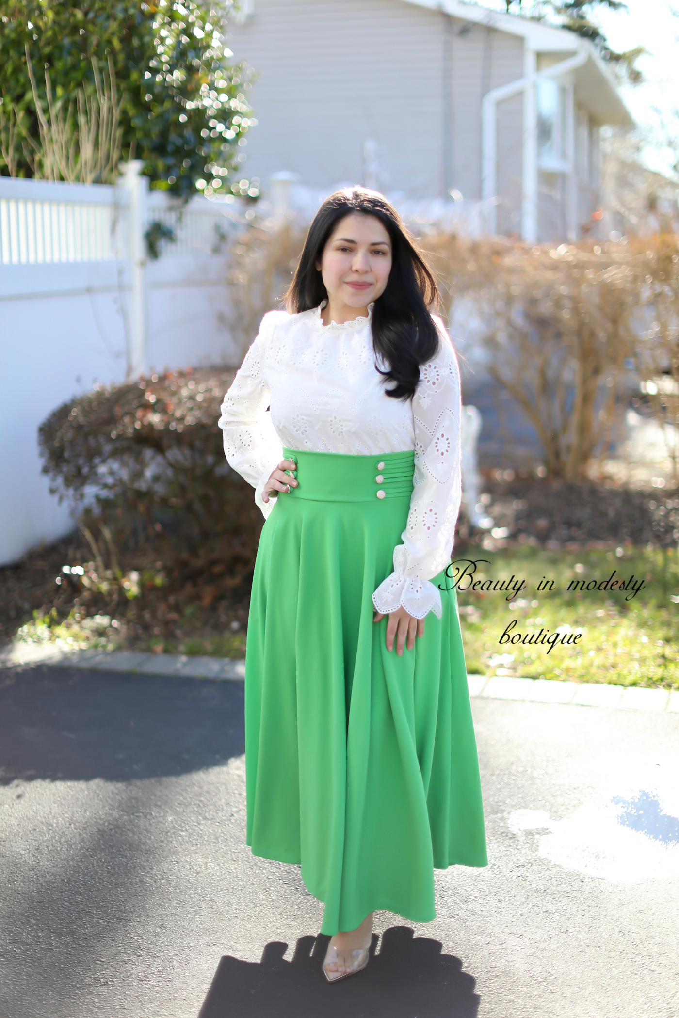 Apple Green Buttons Maxi Skirt