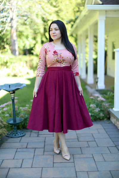 Patricia Pink Burgundy Midi Dress