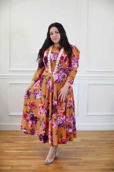 Davinia Mustard Floral Midi Dress