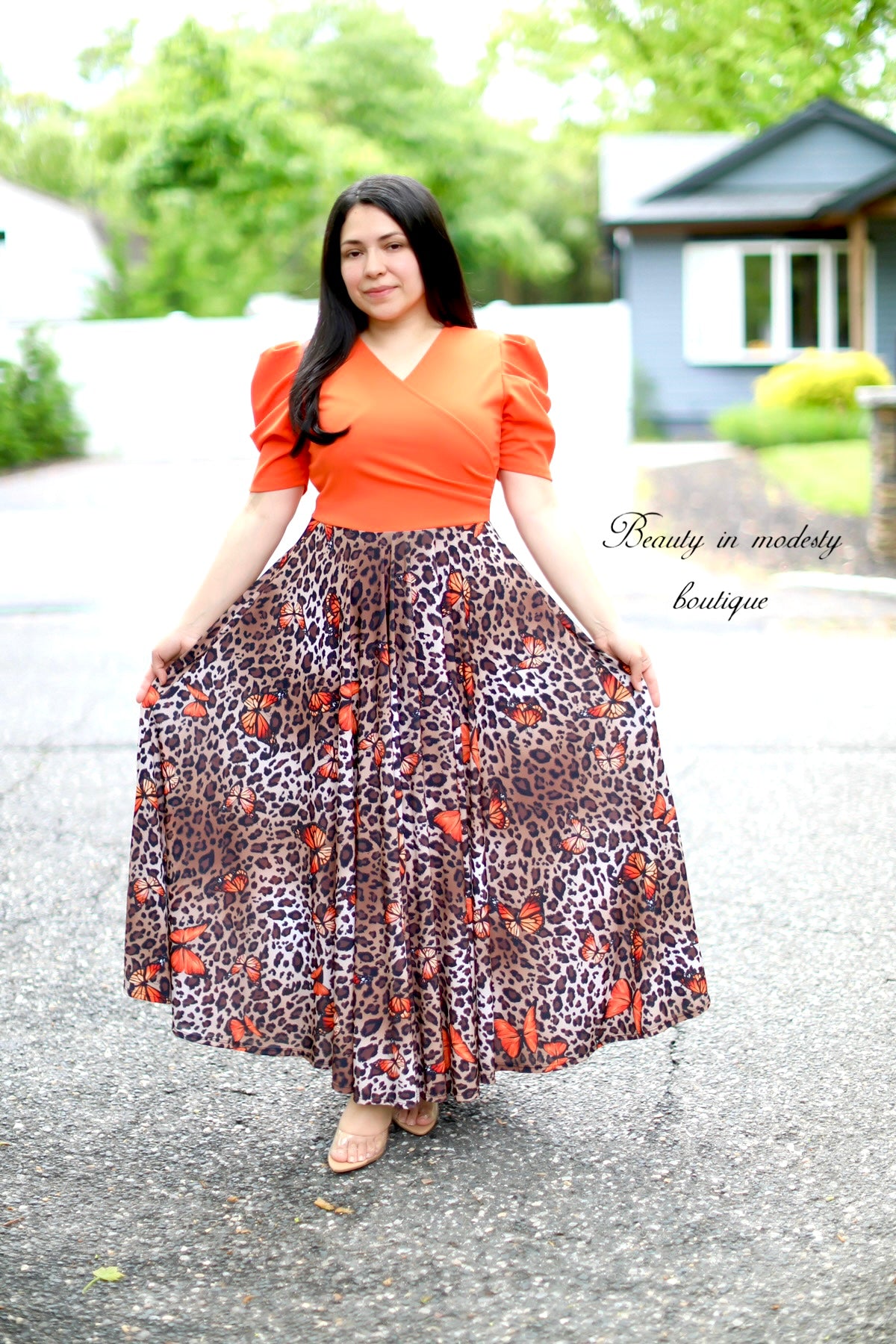 Orange Butterflies Maxi Dress