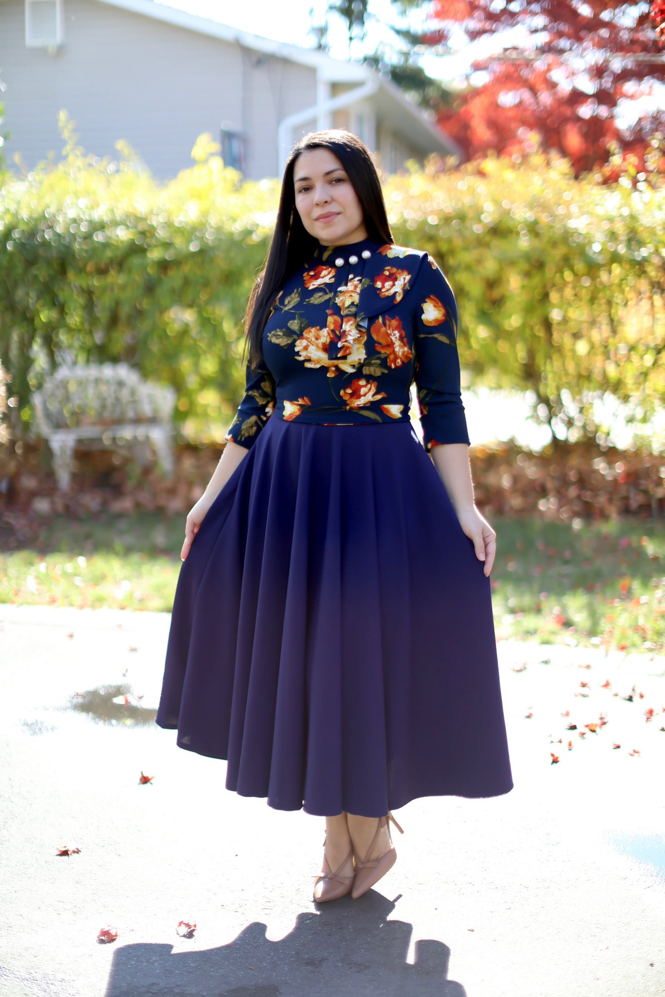 Rebecca Floral Navy Midi Dress