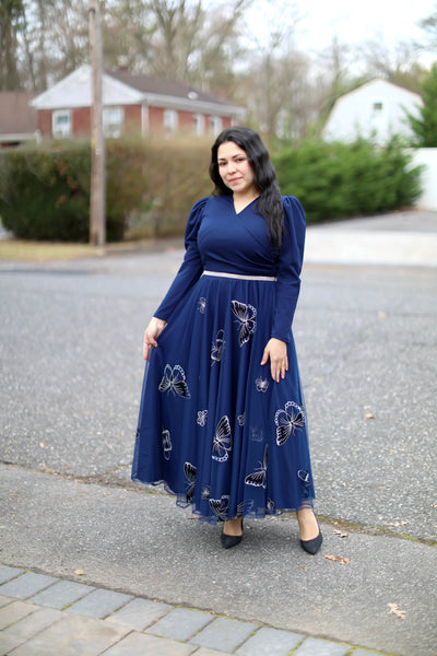 Navy Tulle Maxi Dress