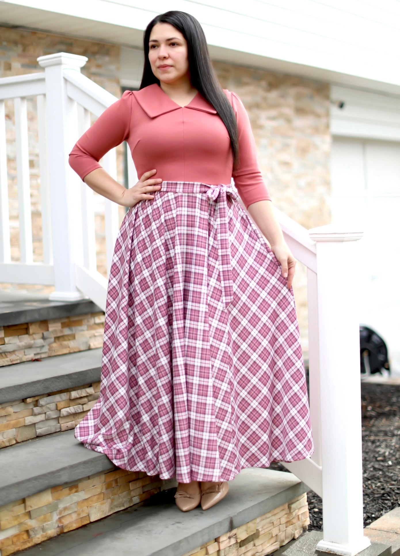 Sephora Marsala Plaid Maxi Dress