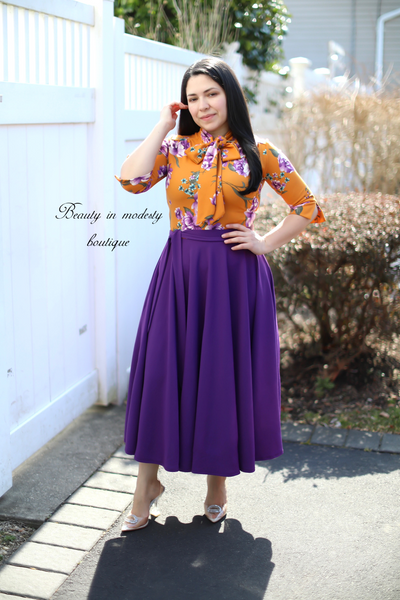 Abelina Mustard Purple Midi Dress