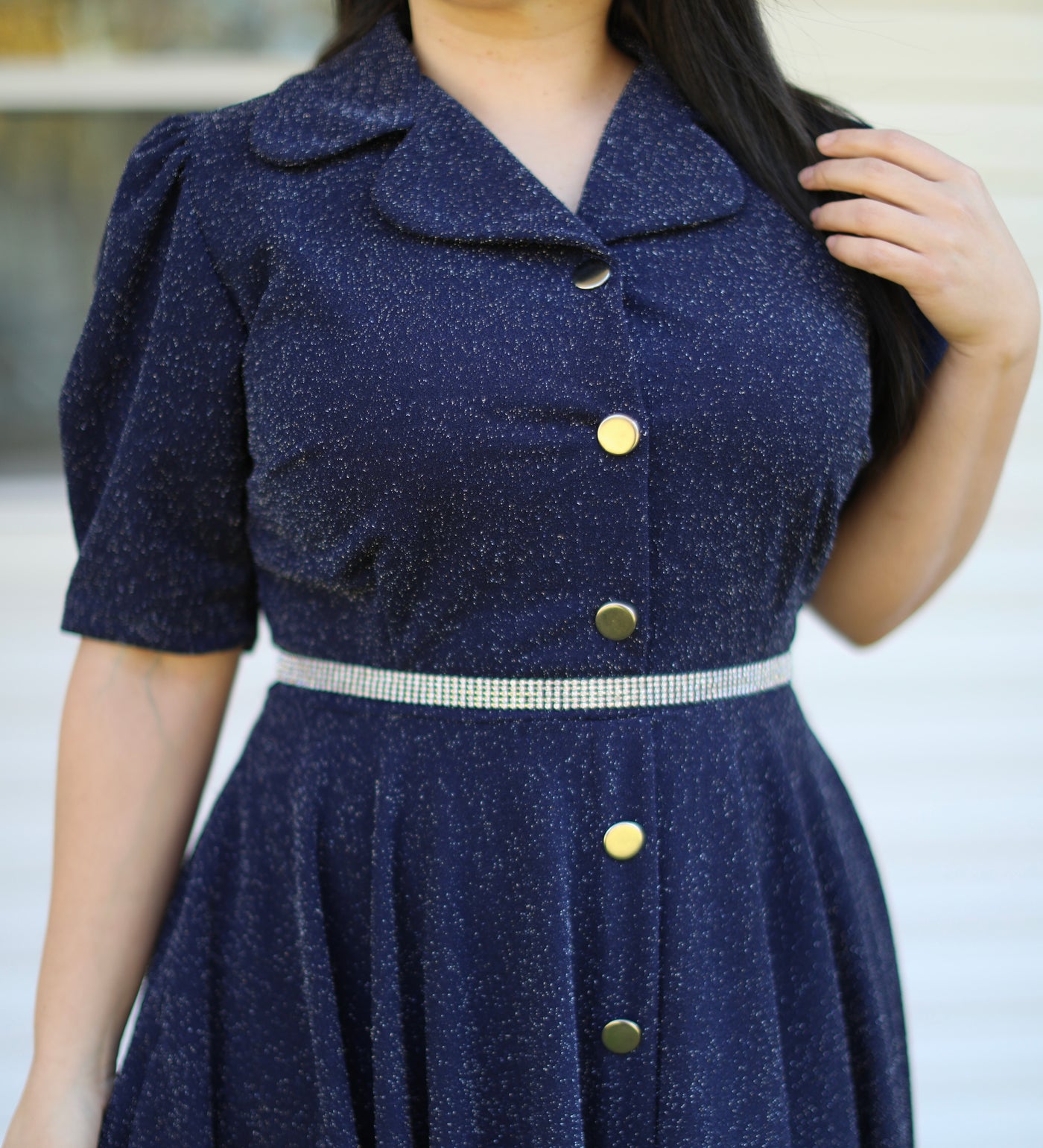 Navy Gold Belted Maxi Dress