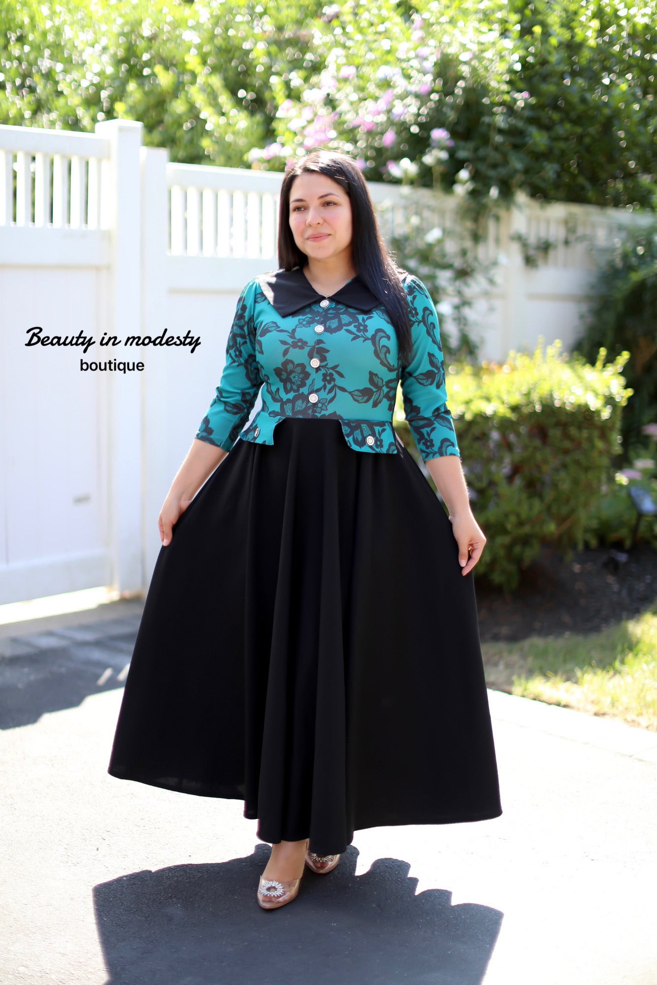 Estela Teal / Black Maxi Dress