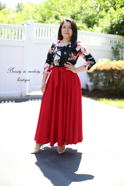 Floral Black / Red Maxi Dress