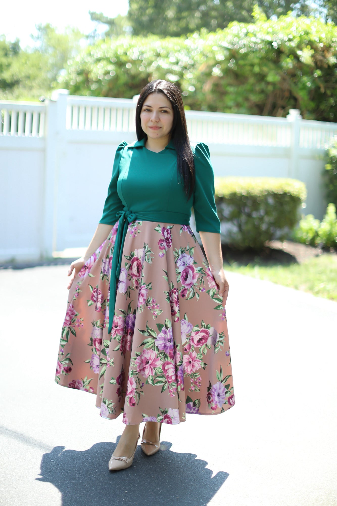 Green Kakhi Floral Maxi Dress