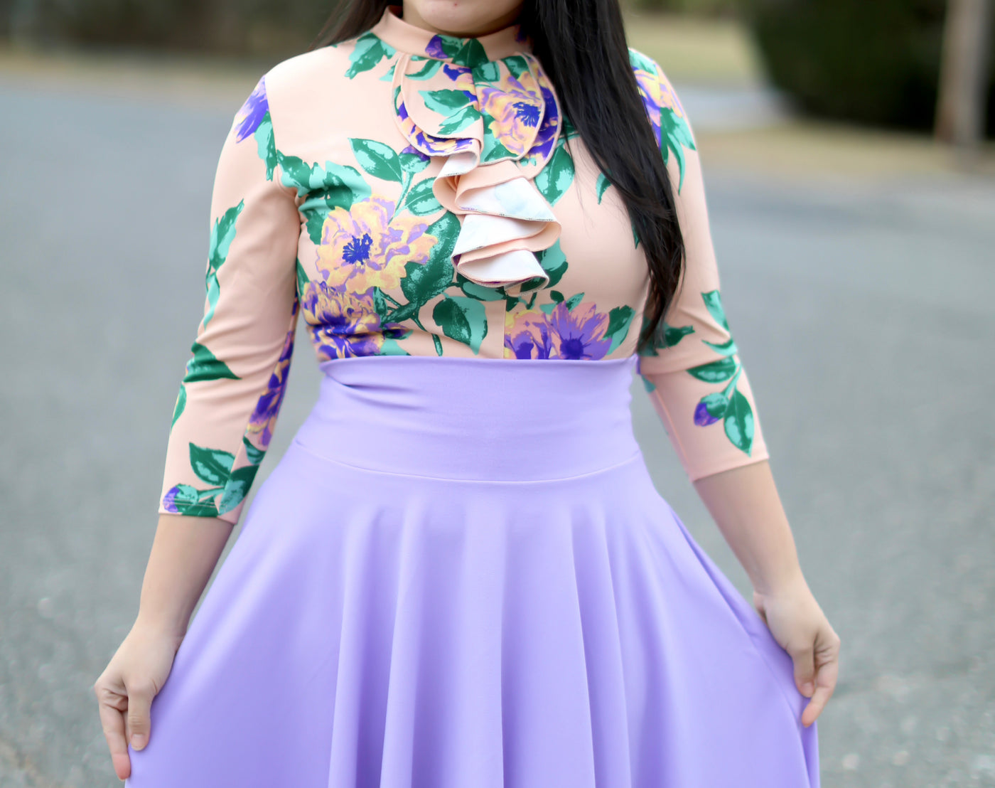 Beige Purple Flowers Top