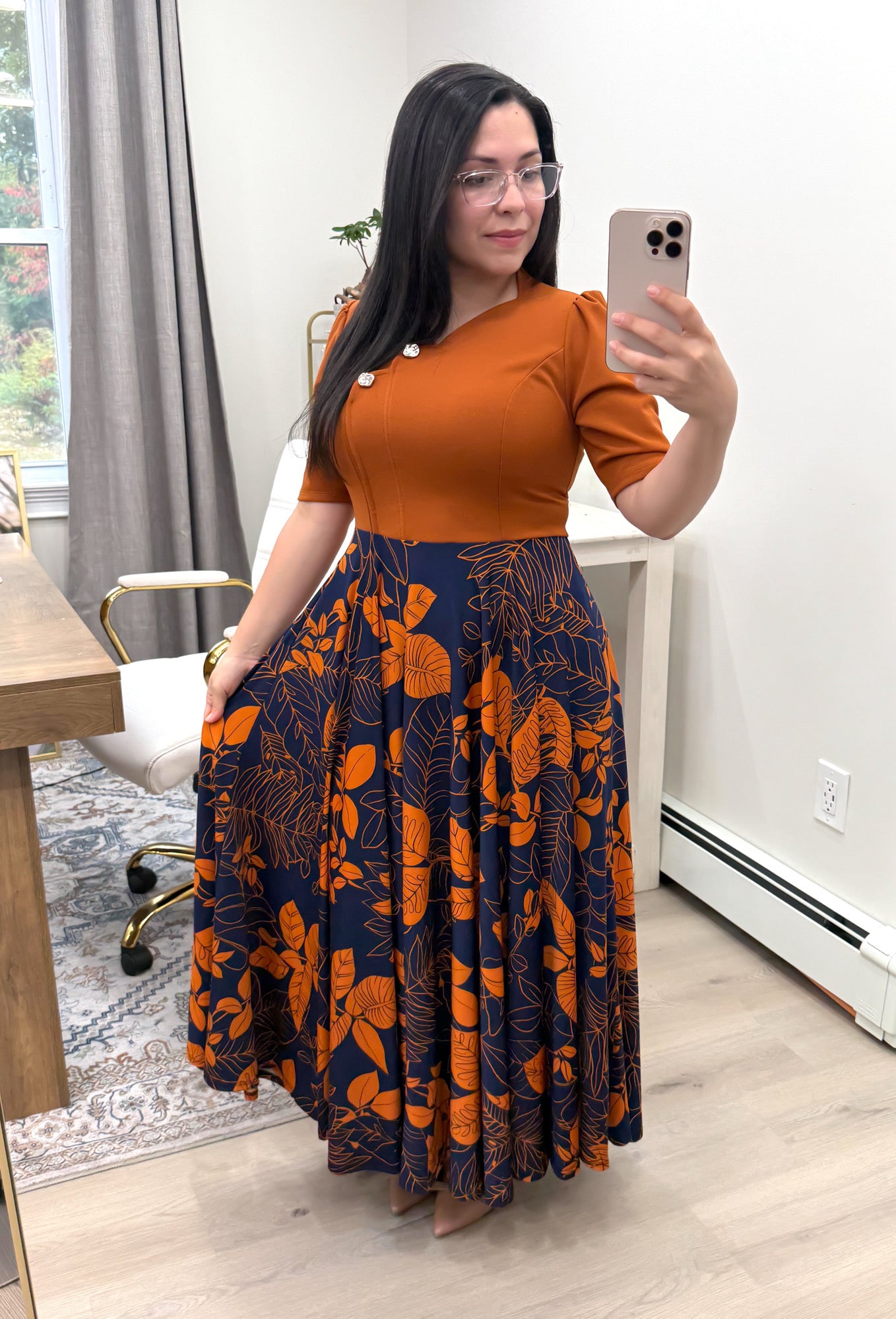Karen Cognac Floral Maxi Dress