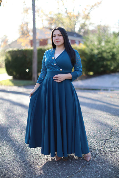 Lace Elegance Teal Maxi Dress