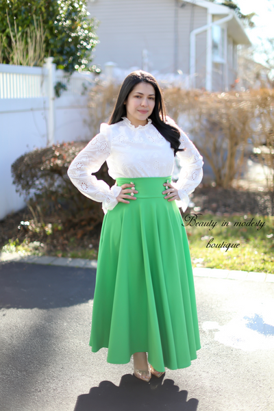 Apple Green Buttons Maxi Skirt