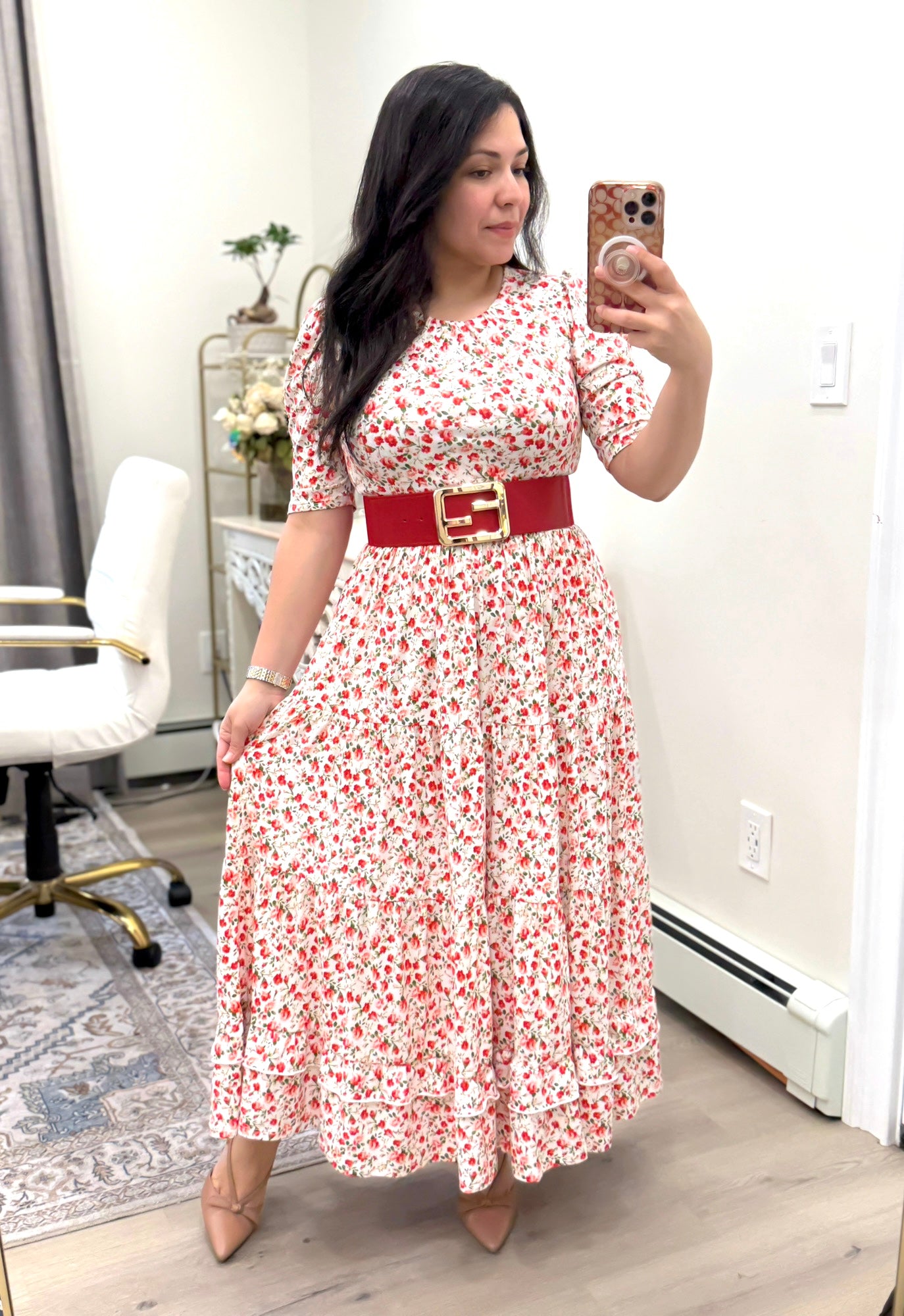 Soft Red Ivory Maxi Dress