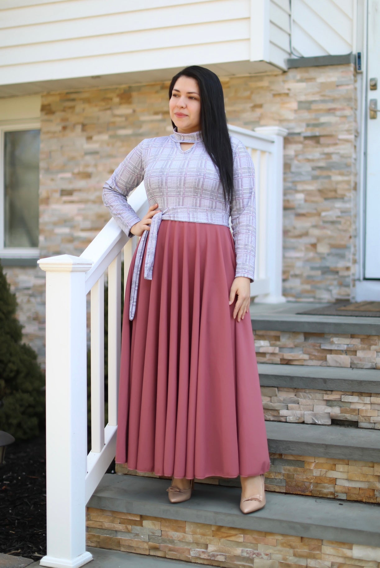 Emelda Plaid Pink Maxi Dress