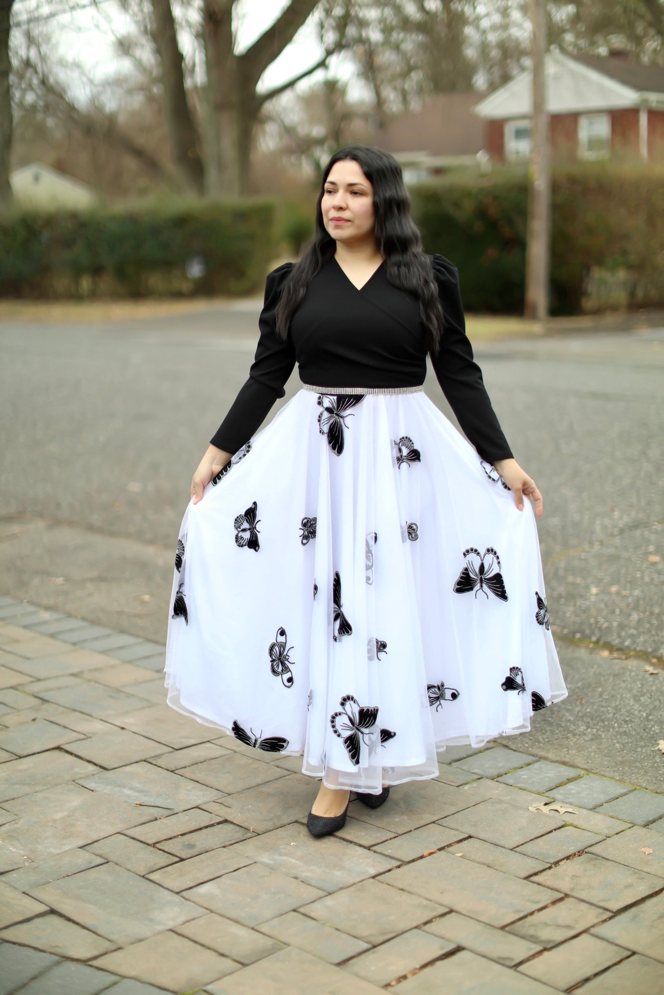 White & Black Tulle Maxi Dress