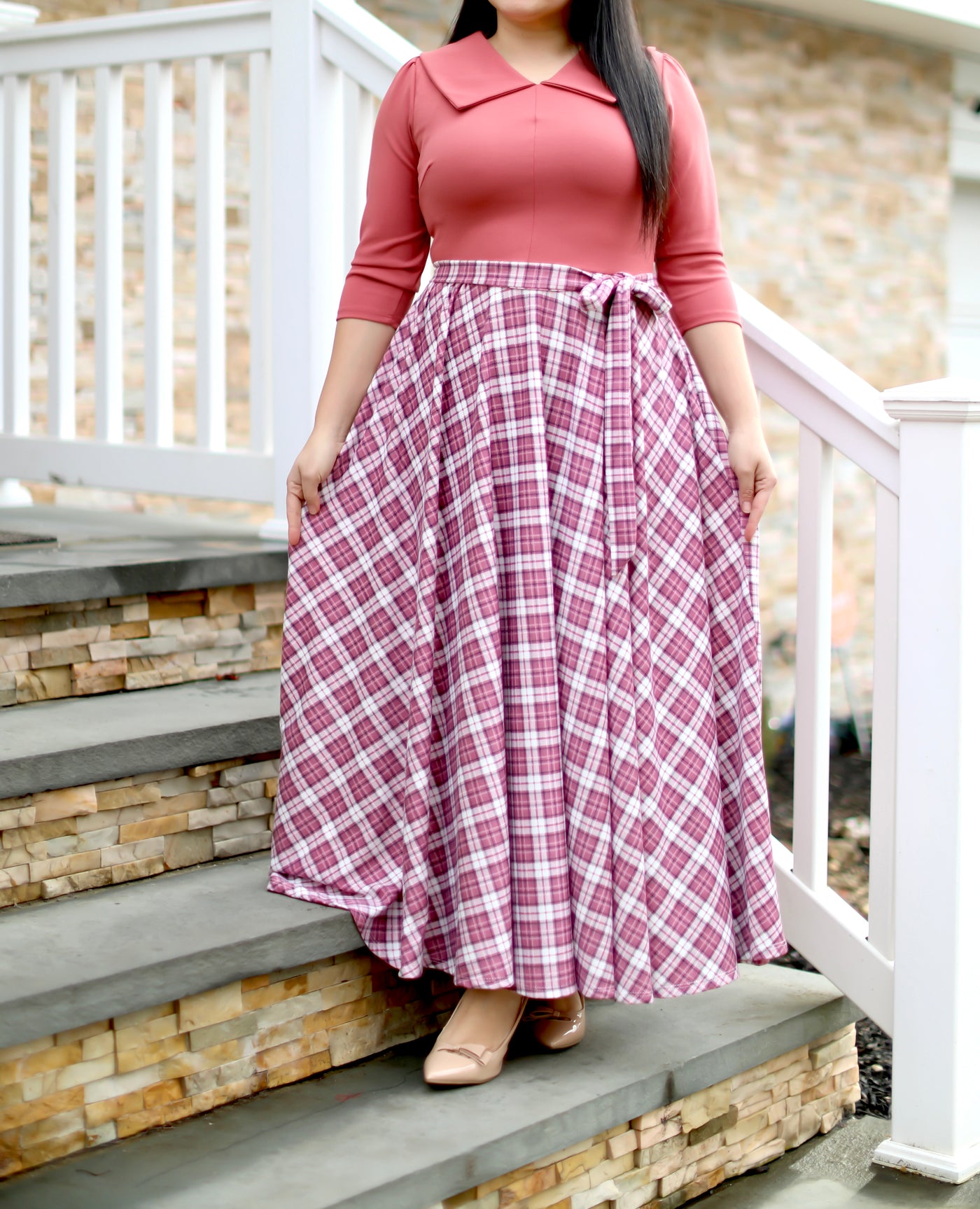 Sephora Marsala Plaid Maxi Dress