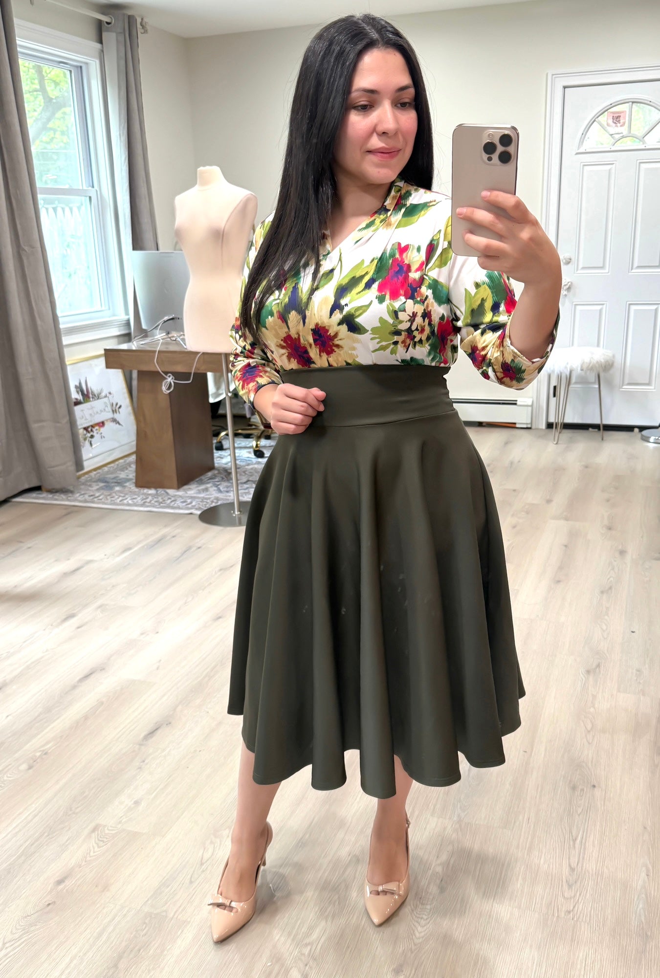 Olive Green Midi Skirt