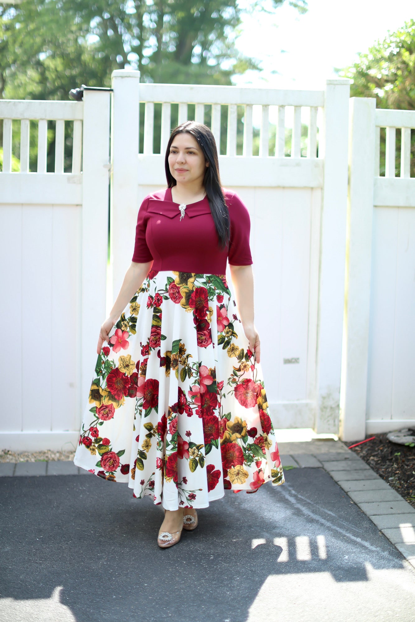 Emely Burgundy Floral Maxi Dress
