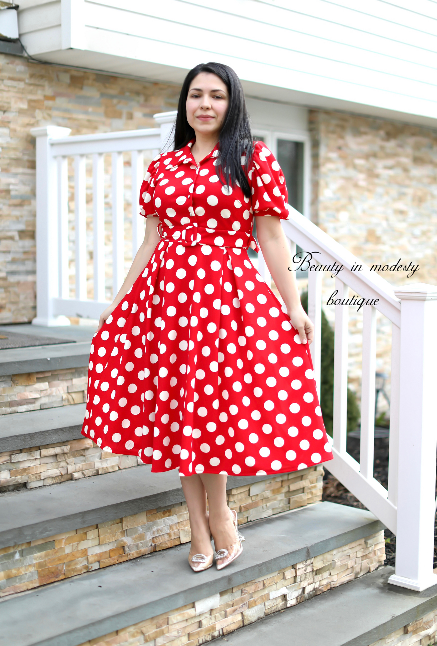 Vintage Red Dots Midi Dress