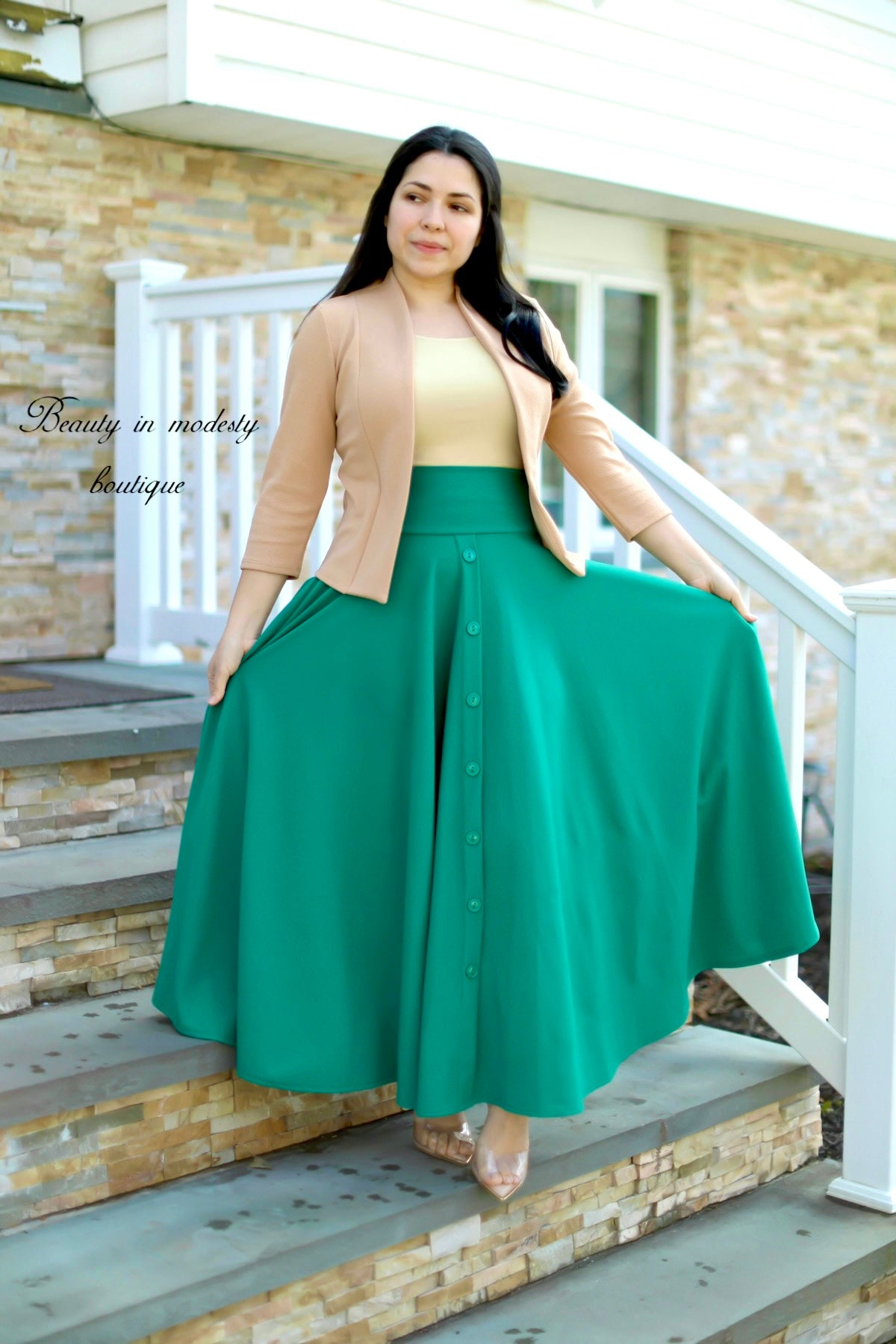 Green Button Maxi Skirt